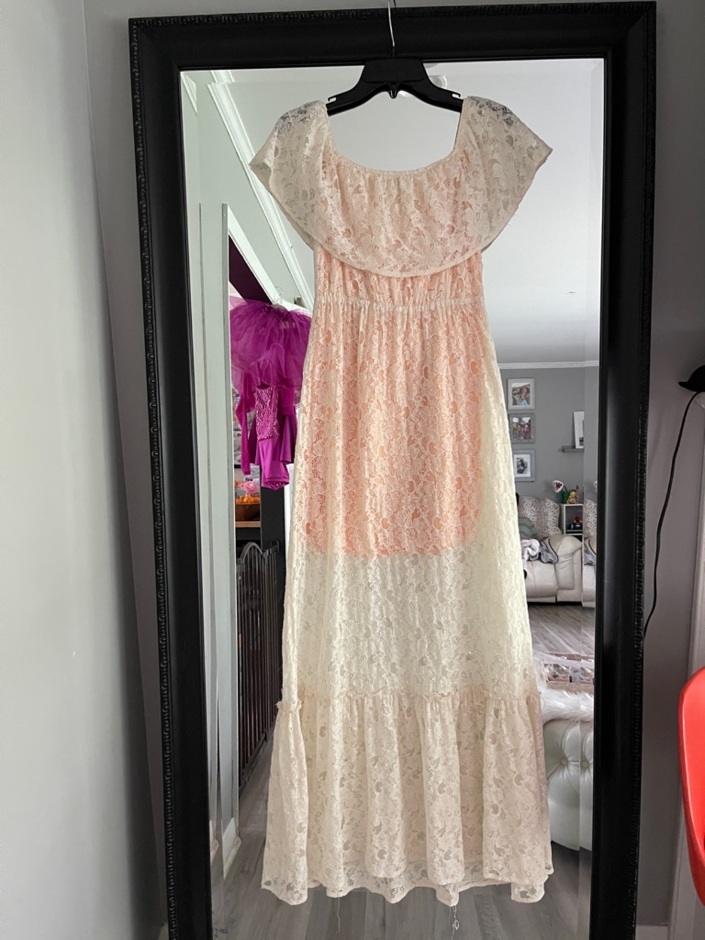 Flying Tomato Cream Lace Strapless Maxi Dress